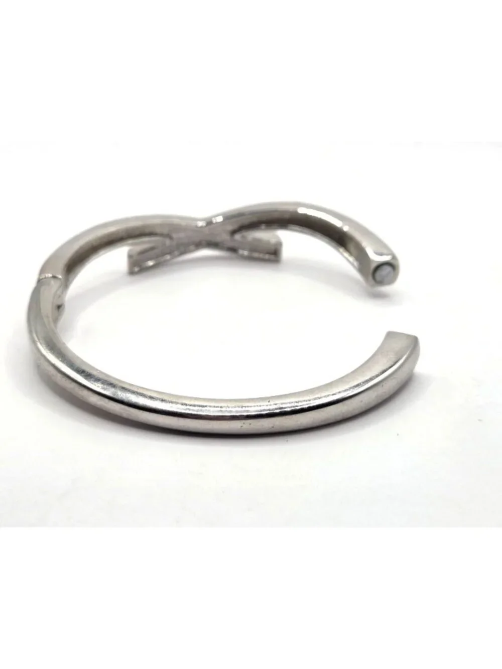 Crystal-Accented Silver-Tone Hinged Bangle Bracelet With X Design